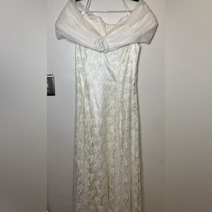Scott McClintock Lace Off Shoulder Wedding Dress White Size 10 Vintage